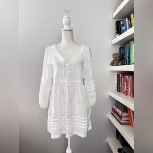 Haris Cotton Curve V Neck White 100% Linen Tunic Blouse made in Greece sz small